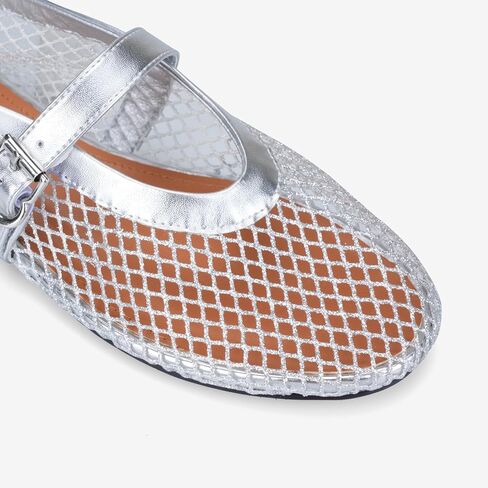 Adrizzlein Mesh Ballet Flats for Women Fishnet Ballerina Flats Buckle Strap Mesh Ballet Shoes Wide Width Casual Summer Dress Flat Shoes in Saudi Arabia
