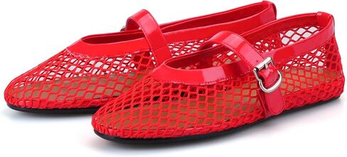 Adrizzlein Mesh Ballet Flats for Women Fishnet Ballerina Flats Buckle Strap Mesh Ballet Shoes Wide Width Casual Summer Dress Flat Shoes in Saudi Arabia