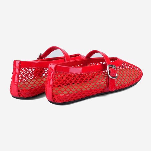 Adrizzlein Mesh Ballet Flats for Women Fishnet Ballerina Flats Buckle Strap Mesh Ballet Shoes Wide Width Casual Summer Dress Flat Shoes in Saudi Arabia