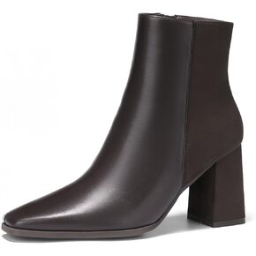 ALICEPUB Women's Ankle Boots Chunky Heel Boots Leather & Suede Booties for Women Fall Short Boots Dress Booties Square Toe Boots with Side Zipper