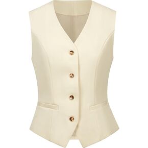 Foucome Women's Formal Regular Fitted Business Dress Suits Button Down Vest Waistcoat
