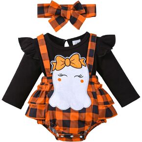 Newborn Baby Girl Halloween Thanksgiving Christmas Outfit Clothes Cute Spooky Turkey Santa Long Sleeve Romper