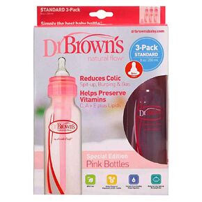 Dr Browns Natural Flow Standard Pink 4oz Bottle- 3 Pack