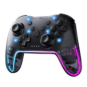 Wireless Switch Pro Controller for Nintendo Switch Controller/Lite/OLED/Windows/iOS/Android, 7 Color Adjustable RGB Lights Switch Remote Gamepad with One Key Wake Up/ Adjustable Turbo Vibration(Black)