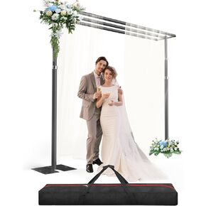 Heavy Duty Backdrop Stand 10x10ft, Three Crossbar Pipe and Drape Backdrop Stand Kit, Adjustable Metal Frame, Background Stand Backdrop for Wedding Birthday Party Decorations-Black