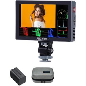 FEELWORLD P6X 5.5 inch 1000nit High Brightness Portable Camera Field DSLR Monitor Touchscreen with Waveform HDR and 4k HDMI in and Out 3D LUT Out Aluminium Housing Weight 249g Include F750 Battery