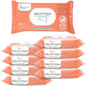 The Pharma-C Company Baby Oil Wipes (9 Packs of 60) Enriched with Almond and Sunflower Oils, Aloe and Vitamin E.