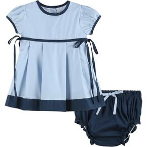 Lil cactus Light Blue and Dark Blue Ribbon Dress and Bloomers