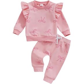 Toddler Baby Girl Fall Winter Clothes 2 Piece Sweatsuit Set Ruffle Long Sleeve Pullover Sweatshirt Sweatpants Outfit