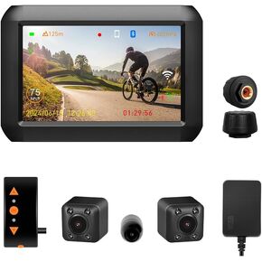 VSYSTO Bicycle HD 1080P Camera with Selfie Camera, Front and Rear Camera, 4 Inches Screen, GPS, Tire Pressure Sensor, Bluetooth Phone Mode, WiFi, Temperature Display, G-Sensor, Loop Recording