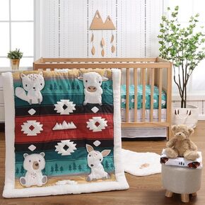 The Peanutshell Woodland Baby Crib Bedding Set for Boys or Girls, 4pc Organic Cotton Crib Comforter Set, Western, Tribal, Aztec, Buffalo, Fox, Bear, Deer Nursery Decor
