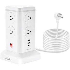 Surge Protector Power Strip, AMAZING POWER Strip Tower with 6 USB Ports, 6.5 Ft 8 AC Outlets Charging Tower with Overload Protection for Home Office