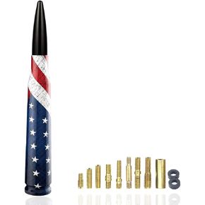American Flag Bullet Antenna -Universal 50 Cal Antenna Aluminum Truck Antenna Compatible with GMC Sierra 1500 Chevy Dodge Ram Silverado 1500 2500 3500 Ford F150 F250 F350 Car Truck Decoration