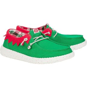 Hey Dude Wendy Holiday Elf - Shoes for Women - Elastic Laces - Rubber Outsole - Low-top - Memory Foam Insole Green/Red 10 M