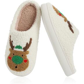 Menore Christmas Reindeer Slippers for Womens Mens Plush Warm Santa Claus Slippers Fuzzy House Slippers Christmas Gifts For Girls Women Girlfriend
