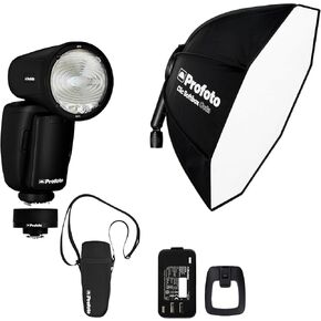 حزمة ضوء فلاش Profoto A10 على الكاميرا مع Profoto 2-Feet Clic Softbox Octa وProfoto Connect The Button Free Trigger (3 عناصر) in Kuwait