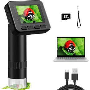 Handheld Digital Microscope D-KS2 with 2" IPS Screen - Take Pictures & Videos - Download to PC & Mac - 1000X Pocket Microscope for Kids/Adults with 32G SD Card - Use Indoors&Outdoors