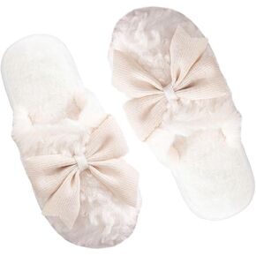 Verdusa Women's Bow Memory Foam Slippers Warm Slip On Faux Fur House Slippers