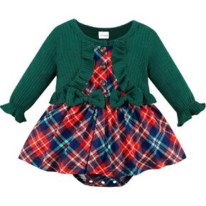 Newborn Baby Girl Outfits Christmas Thanksgiving Romper Dress Long Sleeve Button Fall Winter Clothes 0-24 Months