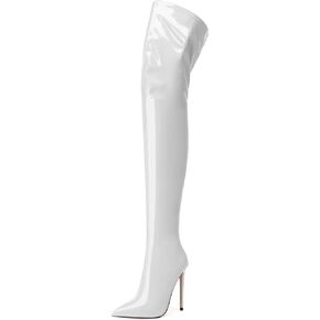 SHOWFOREST Over the Knee Boots for Women Stiletto High Heels Pointed Toe Patent Leather 4.7 Inch Fall Boots with Zipper Sexy Fashion Dance Party Long Boot Shoes