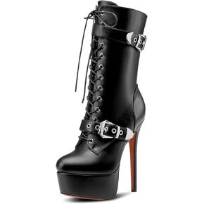 TNYNFBEB Womens Stiletto High Platform Heel Round Toe Ankle Boots Short Bootie Boots Lace-up Buckle Zipper Prom Dress 5.9 Inches Heels