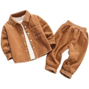 Male baby corduroy fashion suit long sleeve coat+trousers 2Pcs suit (brown, 1-2Y)