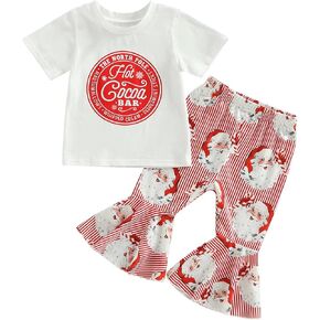 Omkzanbi Western Baby Girl Clothes Cow Printed T Shirt Pullover Retro Boho Floral Bell Bottoms Cowgirl Toddler Summer Outfit