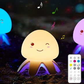 Kids Music Night Light, Soft Silicone Kids Night Light Lamp with Remote Control, Colors Dimmable Rechargeable Toddler Night Light for Baby Nursery