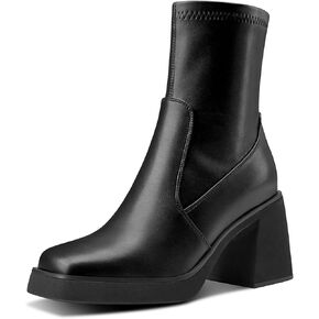 TNYNFBEB Womens Chunky Block High Heel Square Toe Ankle Boots Short Bootie Boots Zipper Prom Dress Basic Classic 3.5 Inches Heels
