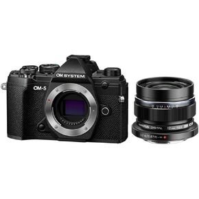 OM System OM-5 Mirrorless Digital Camera with M.Zuiko Digital ED 12mm f/2 Lens, Olympus Camera, Black