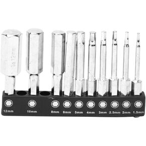 10Pcs 1.5 to 12mm Magnetic Screwdriver Bit Sets, Length Pentagon Head Screwdriver Bits Set and Phillips Cross Head Screw Driver for Electric Screwdrivers