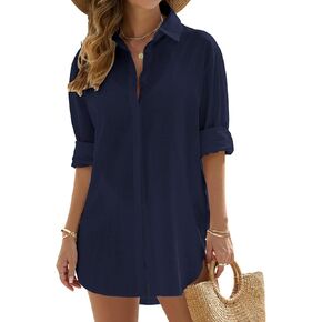 Swimsuit Coverup Womens Bathing Suit Cover Ups Beach Shirt Casual V Neck Button Down Shirt Bikini Swimwear Coverup