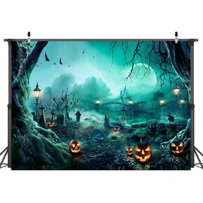 Dudaacvt 7X5FT Halloween Backdrop Horror Moon Night Scary Cemetery Pumpkin Lantern Backdrop for Halloween Kids Adult Family Party Birthday Banner Decor Halloween Photo Backdrop D612