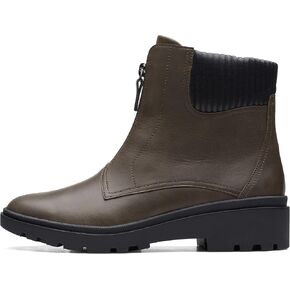 Clarks Women's Calla Zip Mid Calf Boot, Dark Olive Leather, 9 Wide