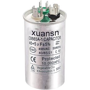 45+ 5 MFD uf 370 VAC or 450 Volt Dual Run Round Capacitor PW-45/5/R for Condenser Straight Cool or Heat Pump Air Conditioner 45/5 Micro Farad – Guaranteed to Last 5 Years