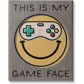 Stupell Industries My Game Face Phrase Yellow Smiley Retro Controller, Designed by Daphne Polselli Canvas Wall Art, 36 x 48