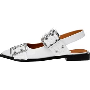 Women's Wide Welt Ballet Buckle Flats Comfortable Slingback Ballerina Squared Block Heel Sheos