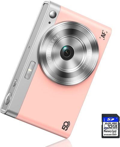 Digital Camera for Vlogging, FHD 1080P 50MP Point and Shoot Digital Cameras with 32GB SD Card, 16X Zoom, Compact Small Camera for Boys Girls Kids - White in Kuwait