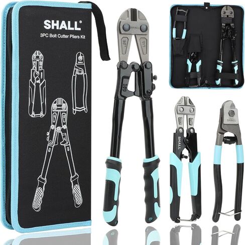 SHALL 3-Piece Bolt Cutters, 14" Heavy Duty Bolt Cutter, 8" Mini Bolt Cutter, 8" Wire Rope Cutter, Ergonomic Handle, More Efficient Leverage for Cutting Locks, Chains, Iron Wire, Carrying Case Included in Saudi Arabia