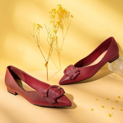 C.Paravano Flat Shoes Women | Ballet for Women Shoes | Pointed Toe Flats | Leather Flats for Women(Size 10.5,Red,Grain) in Saudi Arabia