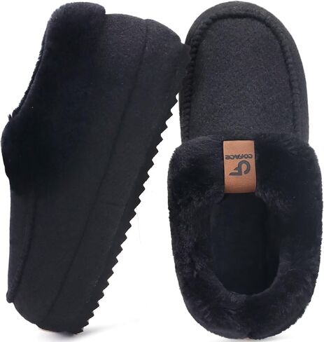 COFACE Womens Warm House Slippers Fuzzy Moccasin Winter Shoes Ladies Platform Thick Cushion Yoga Foam Lightweight Indoor Outdoor Hard Rubber Sole with Arch Support in Saudi Arabia