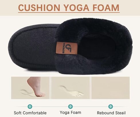 COFACE Womens Warm House Slippers Fuzzy Moccasin Winter Shoes Ladies Platform Thick Cushion Yoga Foam Lightweight Indoor Outdoor Hard Rubber Sole with Arch Support in Saudi Arabia