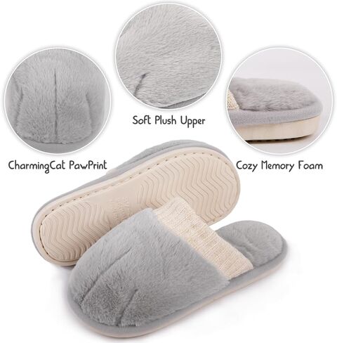 Cozy Memory Foam Bedroom Shoes - Adorable Cat Paw House Slippers for Women: Indoor Outdoor Cute Animal Slides in Saudi Arabia