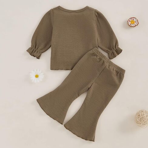 fhutpw Infant Girl Clothes Lantern Sleeve Solid Top and Flared Pants Sets Baby Newborn 6 12 18 Months 2T Fall Winter Outfits in Saudi Arabia