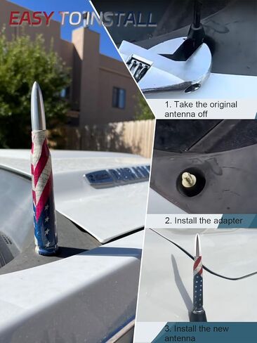 American Flag Bullet Antenna -Universal 50 Cal Antenna Aluminum Truck Antenna Compatible with GMC Sierra 1500 Chevy Dodge Ram Silverado 1500 2500 3500 Ford F150 F250 F350 Car Truck Decoration in Saudi Arabia
