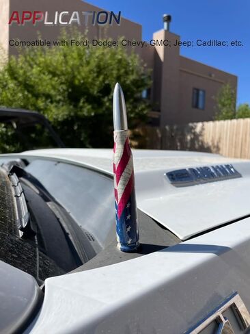 American Flag Bullet Antenna -Universal 50 Cal Antenna Aluminum Truck Antenna Compatible with GMC Sierra 1500 Chevy Dodge Ram Silverado 1500 2500 3500 Ford F150 F250 F350 Car Truck Decoration in Saudi Arabia