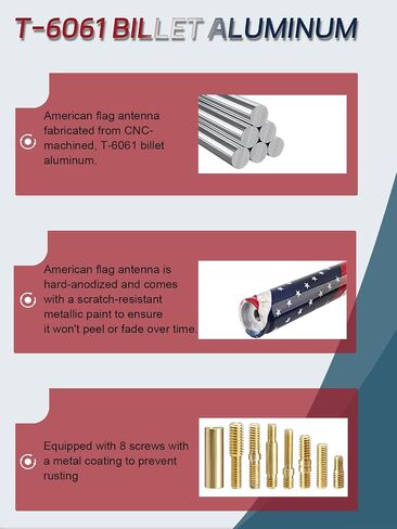 American Flag Bullet Antenna -Universal 50 Cal Antenna Aluminum Truck Antenna Compatible with GMC Sierra 1500 Chevy Dodge Ram Silverado 1500 2500 3500 Ford F150 F250 F350 Car Truck Decoration in Saudi Arabia