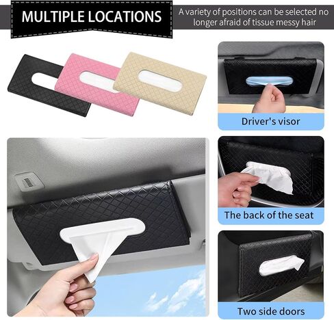 Car Tissue Holder - Tissue Holder for Car,Car Napkin Holder,Napkin Holder for Car,Car Visor Tissue Dispenser,Leather Backseat Tissue Holder - Sun Visor Accessory (A-Black) (Black, 2 Pack) in Saudi Arabia