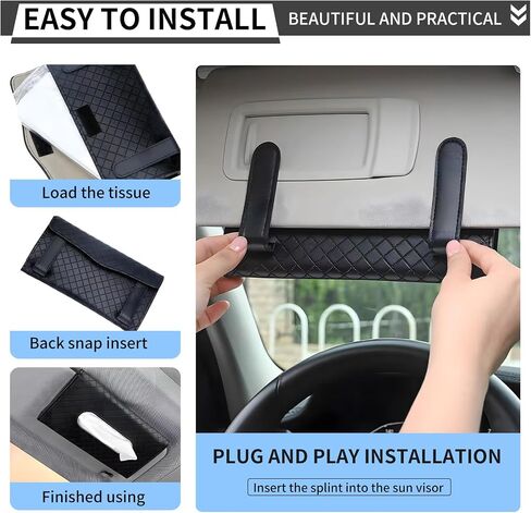 Car Tissue Holder - Tissue Holder for Car,Car Napkin Holder,Napkin Holder for Car,Car Visor Tissue Dispenser,Leather Backseat Tissue Holder - Sun Visor Accessory (A-Black) (Black, 2 Pack) in Saudi Arabia