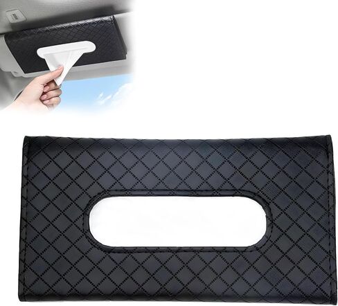 Car Tissue Holder - Tissue Holder for Car,Car Napkin Holder,Napkin Holder for Car,Car Visor Tissue Dispenser,Leather Backseat Tissue Holder - Sun Visor Accessory (A-Black) (Black, 2 Pack) in Saudi Arabia